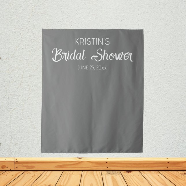 Dark Grey Bridal Shower Photo Backdrop Tapestry (In Situ)