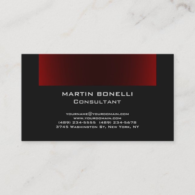 Dark Grey Browny Red Plain Clean Business Card (Front)