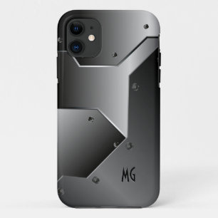 Dark Grey Brushed Aluminium Metal Look 2-Monogram iPhone 11 Case