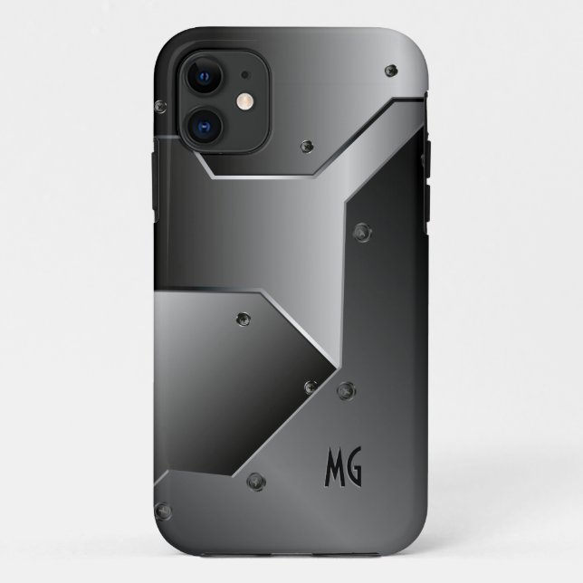 Dark Grey Brushed Aluminium Metal Look 2-Monogram Case-Mate iPhone Case (Back)