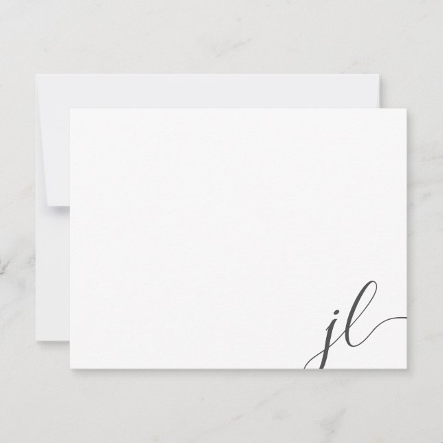 Dark Grey Calligraphy Script Two Initials Card (Front)