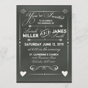 Dark Grey Chalkboard Wedding Invitation with heart