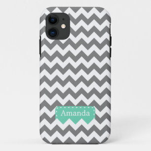 Dark Grey Chevron Mint Green Name Case-Mate iPhone Case