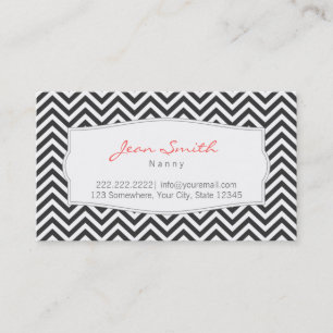 Dark Grey Chevron Stripes Nanny Business Card