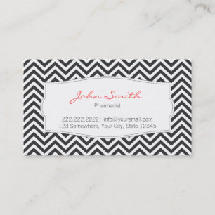 Dark Grey Chevron Stripes Pharmacist Business Card
