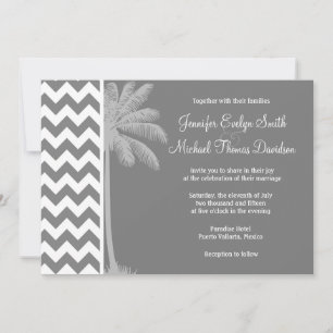 Dark Grey Chevron; Tropical Palm Invitation