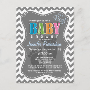 Dark Grey Chevron; zig zag Invitation Postcard