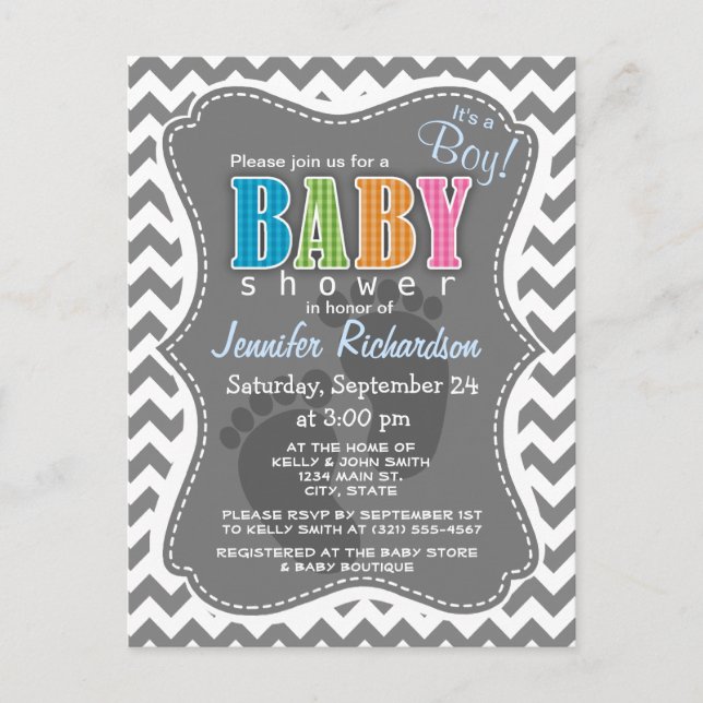 Dark Grey Chevron; zig zag Invitation Postcard (Front)