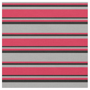 Dark Grey, Crimson & Black Lines Pattern Fabric