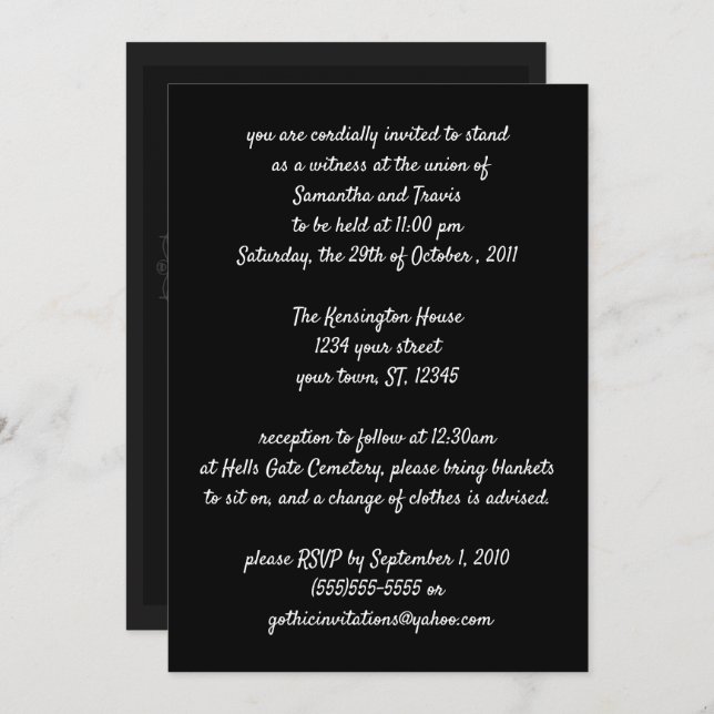 Dark Grey Cross Elegant Goth Wedding Invitation (Front/Back)