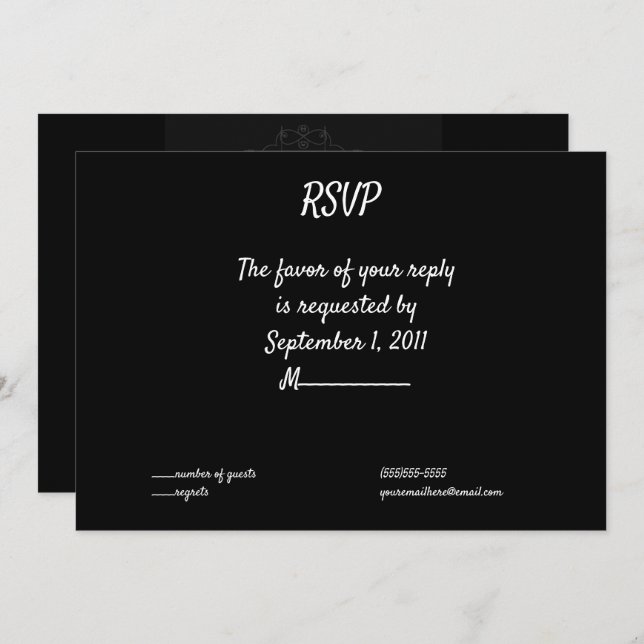 Dark Grey Cross Elegant Goth Wedding RSVP Invitation (Front/Back)