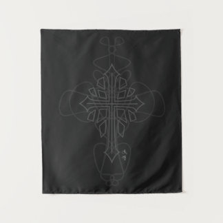Dark Grey Cross Graphic Tapestry
