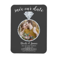 Dark Grey Diamond Ring Bling Photo Save the Date