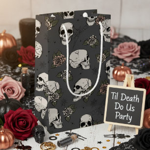 Dark Grey Elegant Dark Halloween Skull Small Gift Bag
