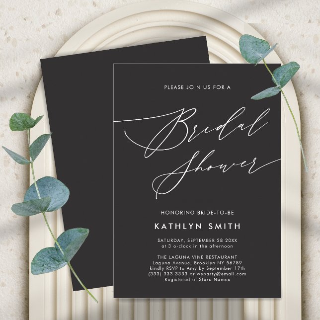 Dark Grey Elegant Script Minimalist Bridal Shower Invitation (Creator Uploaded)