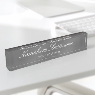 Dark Grey Elegant Script Simple Minimalist Modern Nameplate