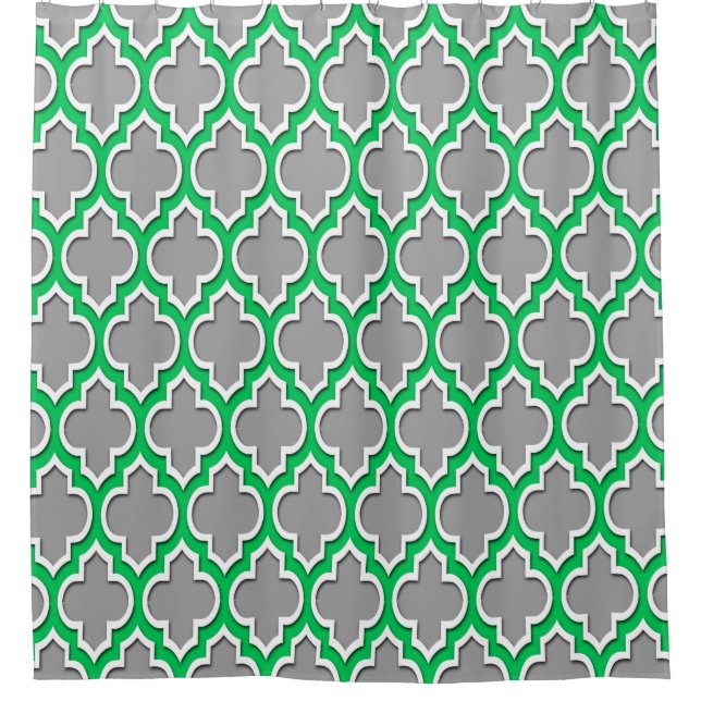 Dark Grey Emerald Green White XL Moroccan #4DS Shower Curtain (Front)
