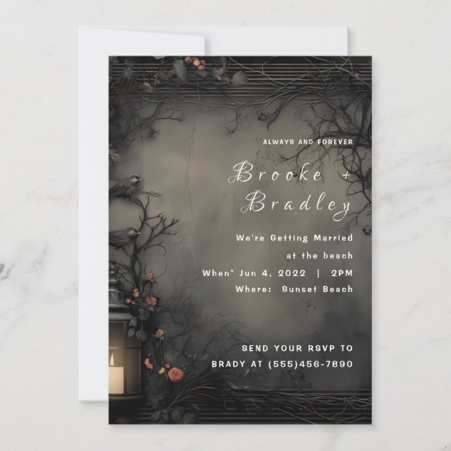 Dark Grey Enchanted Forest Wedding Invitation (Front)