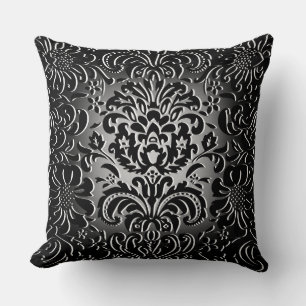 Dark Grey Fade "Mock Flock" Floral Pattern Cushion