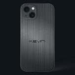 Dark-Grey Faux Brushed Aluminium Background Case-M iPhone 13 Case<br><div class="desc">Image of a dark-grey faux brushed aluminium metallic look. Custom name monogram.</div>