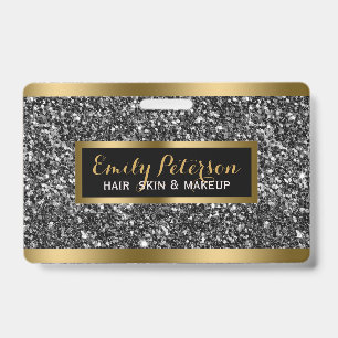 Dark Grey Faux Glitter Gold Accents ID Badge