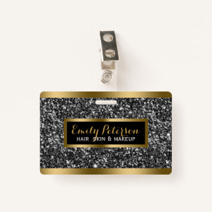 Dark Grey Faux Glitter Gold Accents ID Badge