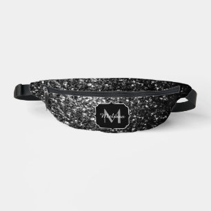 Dark grey faux glitter sparkles Monogram Bum Bags