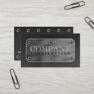 Dark Grey Faux Steel Metal Plate and Screws Business Card