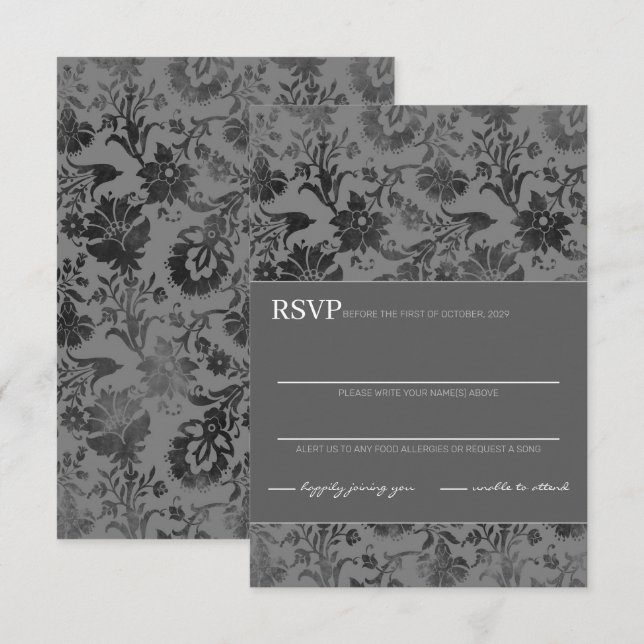 Dark Grey Floral RSVP Card (Front/Back)
