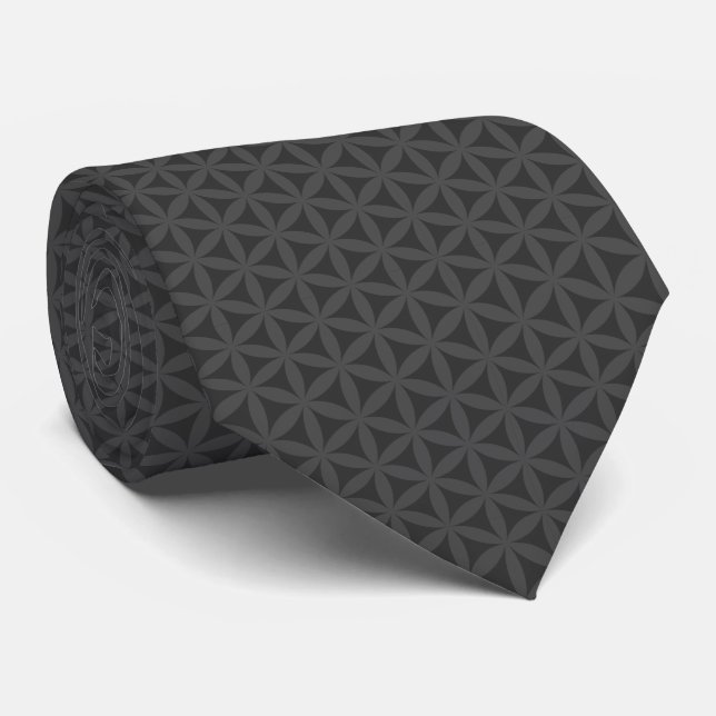 Dark Grey Flower of Life Pattern Tie (Rolled)