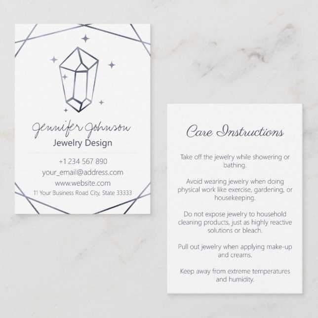 Dark Grey Foil Jewellery Care Business Card (Front/Back)