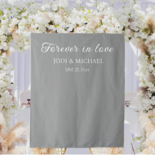 Dark Grey Forever in Love Wedding Backdrop Tapestry