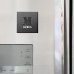 Dark grey geometric mesh pattern Monogram Magnet<br><div class="desc">Monogram Personalise with your custom initial and name. Dark grey gradient geometric mesh pattern triangles ombre. 
Triangle geometric mesh with dark ombre gradient.</div>