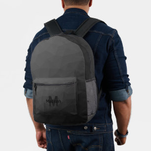 Dark grey geometric mesh pattern Monogram Printed Backpack