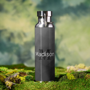 Dark grey geometric Mesh Pattern Monogram Water Bottle