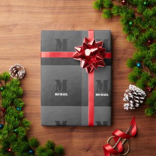 Dark grey geometric mesh pattern Monogram Wrapping Paper