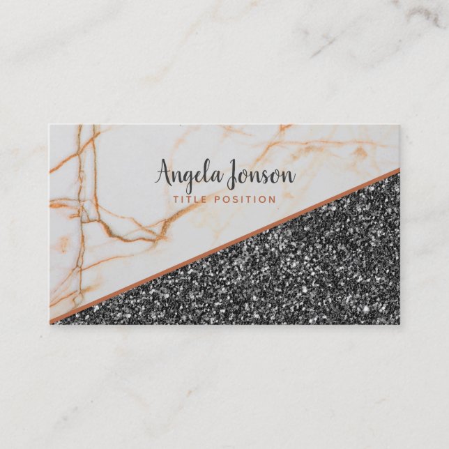 Dark Grey Glitter And Marble Stone Business Card (Front)