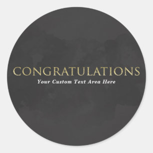 Dark Grey & Gold CONGRATULATIONS Personalised Classic Round Sticker