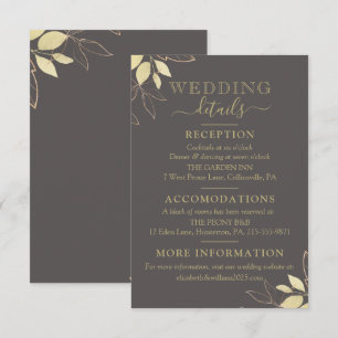Dark Grey & Gold Foliage Modern Botanical Wedding Enclosure Card
