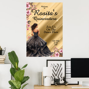 Dark Grey Gown 15th Birthday Elegant Quinceanera Poster