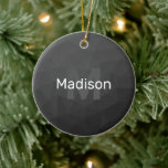 Dark grey gradient geometric mesh Monogram Ceramic Tree Decoration<br><div class="desc">Dark grey ombre geometric mesh pattern Monogram Ceramic Christmas tree Ornament. Monogram Personalise with your custom initial and name. Triangle geometric mesh with dark grey ombre gradient modern design.</div>