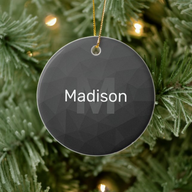 Dark grey gradient geometric mesh Monogram Ceramic Tree Decoration (Tree)