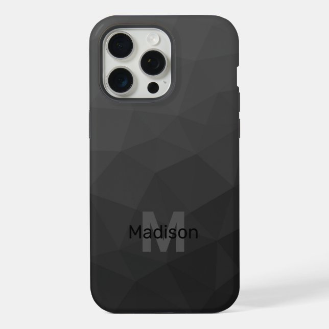 Dark grey gradient geometric mesh Monogram iPhone Case (Back)