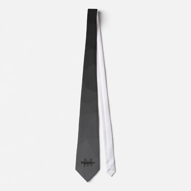 Dark grey gradient geometry mesh pattern Monogram Tie (Front)