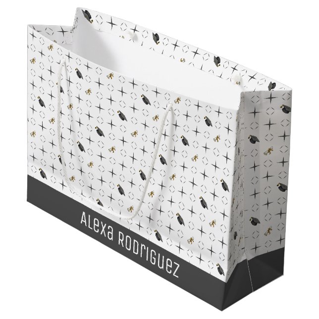 Dark Grey Graduation Caps and Diploma Pattern Large Gift Bag (Front Angled)