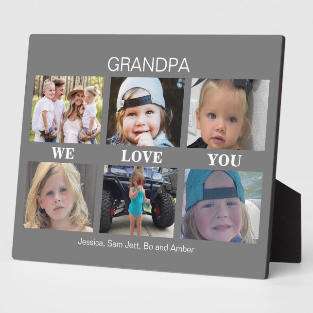Dark Grey Grandpa We love You Photo Collage Plaque (Side)