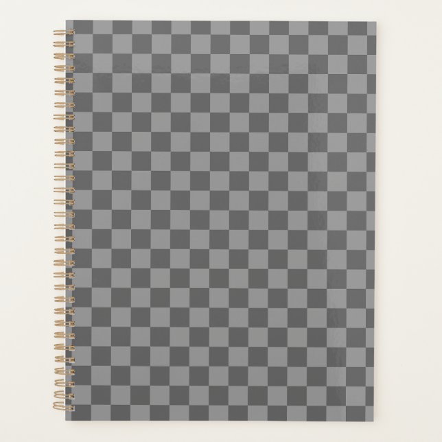 Dark Grey Gray Checkered Checkerboard Planner (Front)