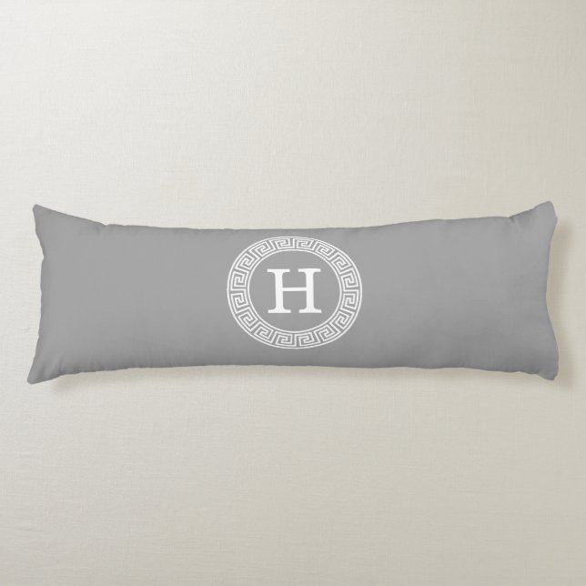 Dark Grey Greek Key Rnd Frame Initial Monogram Body Cushion (Front)