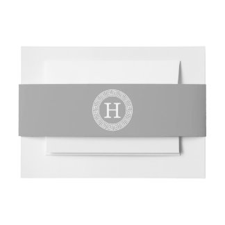 Dark Grey Greek Key Rnd Frame Initial Monogram Invitation Belly Band