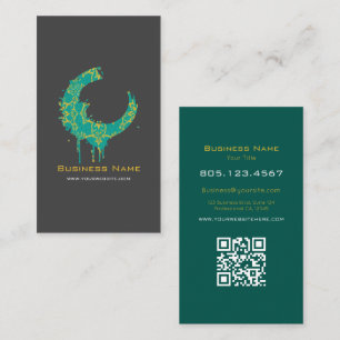 Dark Grey & Green Abstract Paint Swirl   Custom Business Card